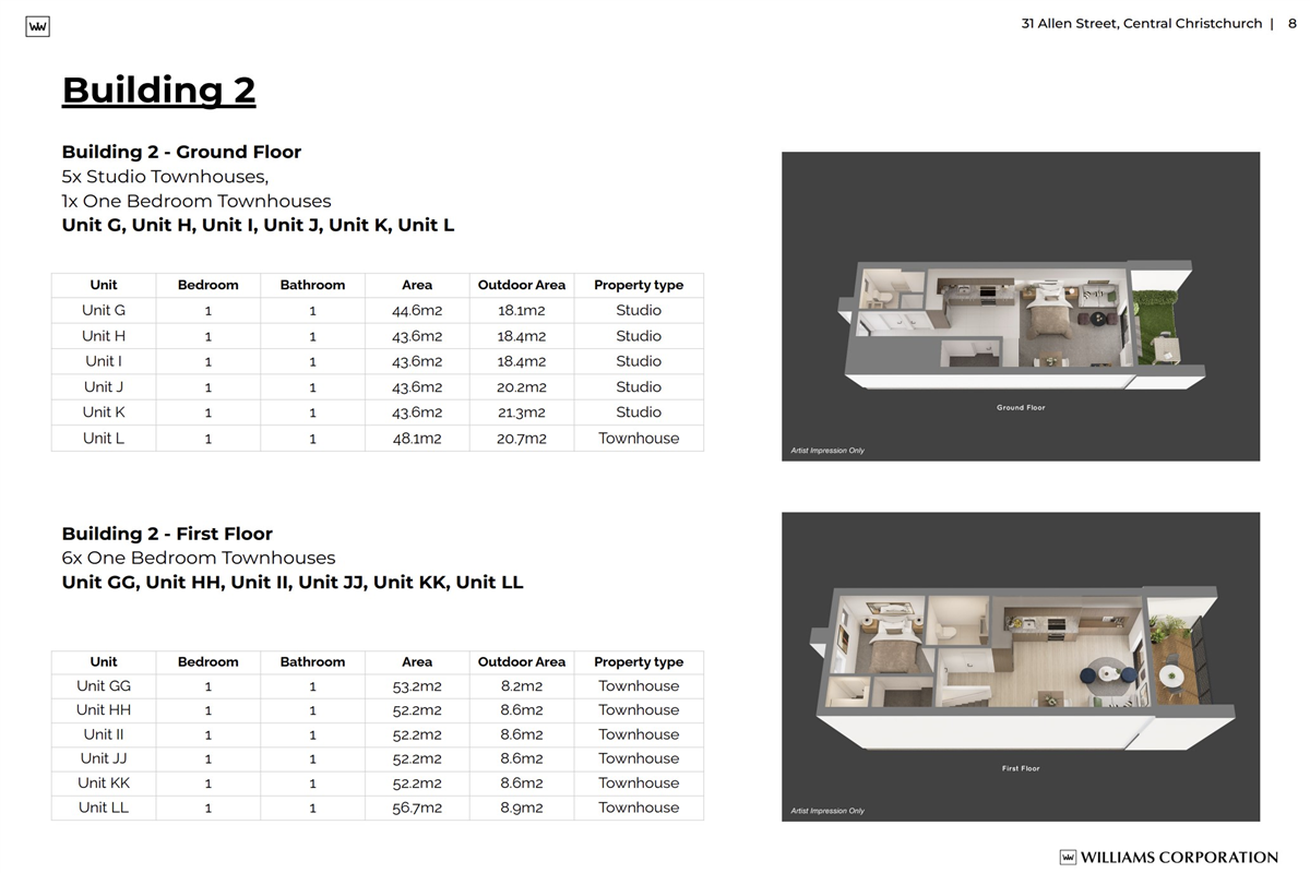 Building 2 - Studio and 1 Bedroom layout